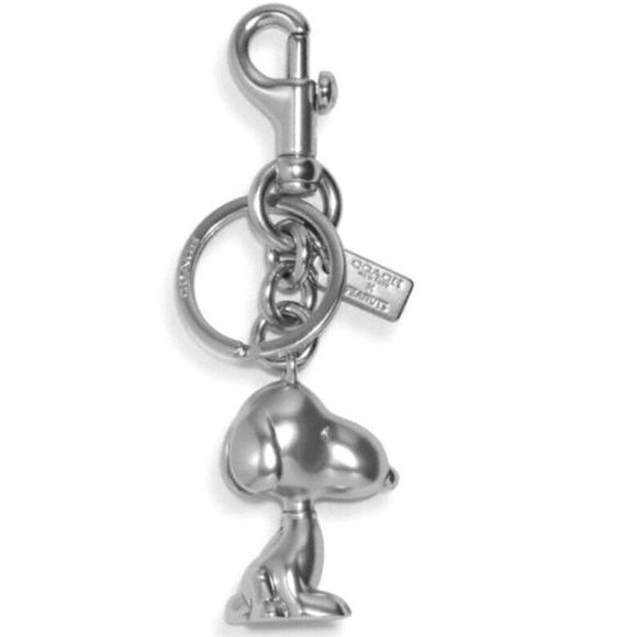 NEW Coach Snoopy Bag Charm Keychain Key Fob SILVER Rare Peanuts x Coach - Picture 1 of 4